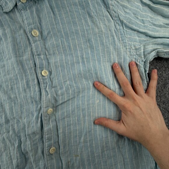 Tommy Bahama Relax All Linen Small Button Up Shirt Men Long Sleeve Blue Striped - Picture 13 of 16